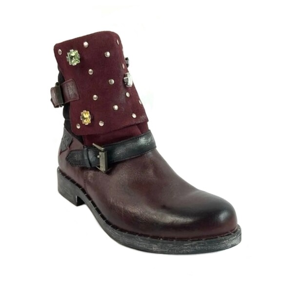 Maciejka Otto Ankle Bootie Maroon Leather Embellished Shoes 6.5 - Picture 1 of 12